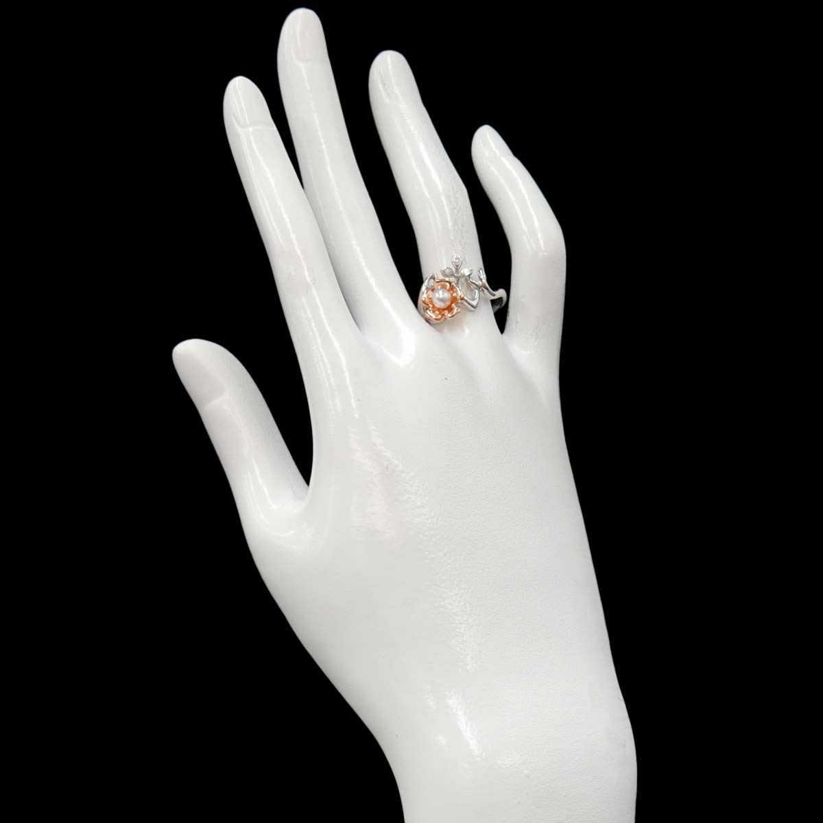 Akoya Pearl 4.0mm Diamond Ring 18K WG PG 750 size6.25-6.5(US)