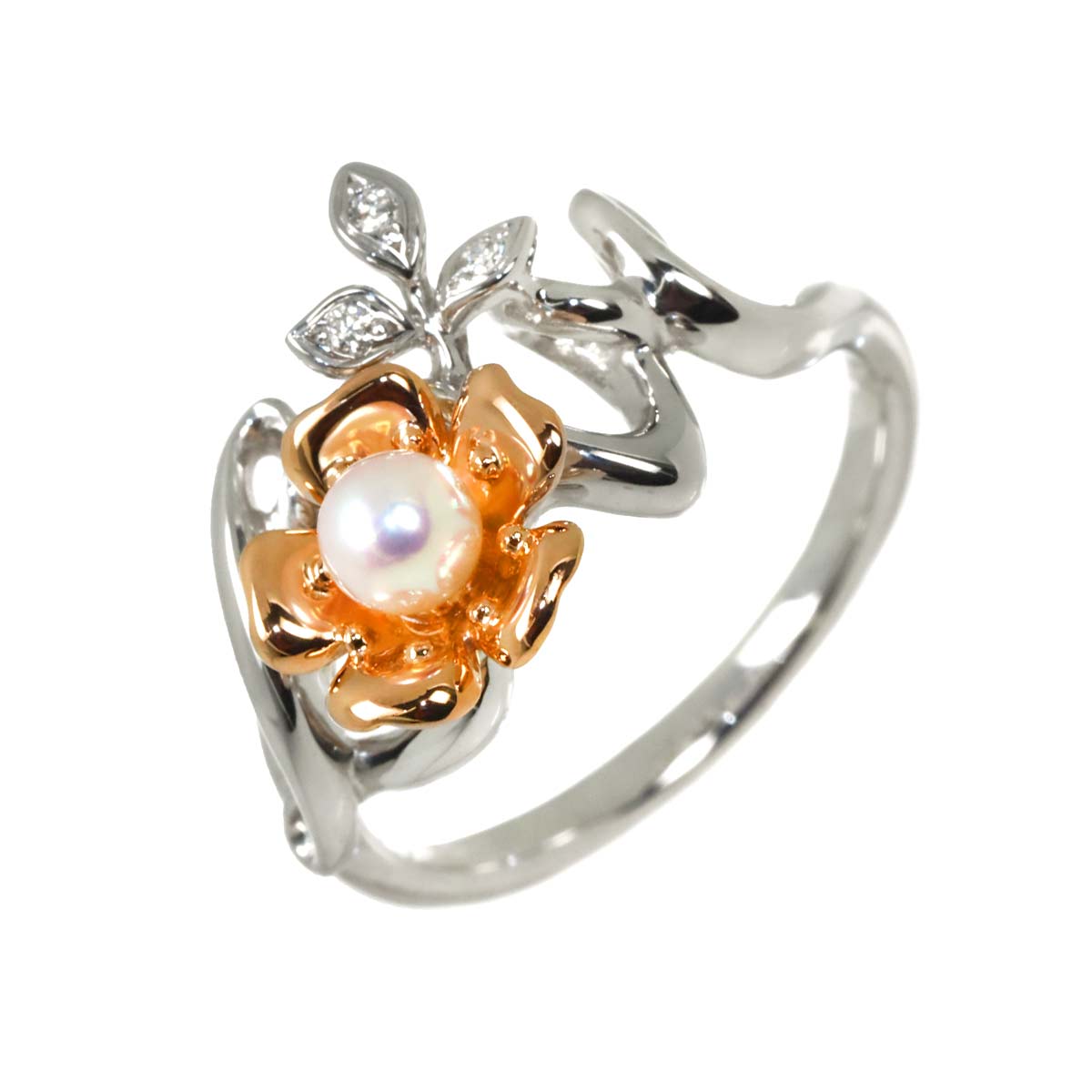 Akoya Pearl 4.0mm Diamond Ring 18K WG PG 750 size6.25-6.5(US)