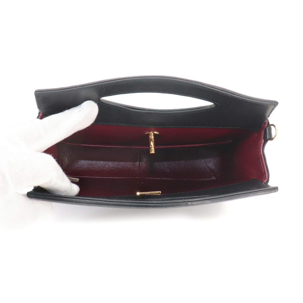 Matelasse 2way Hand Shoulder Bag Leather Black Vintage Purse