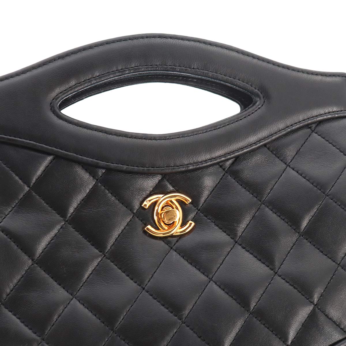 Matelasse 2way Hand Shoulder Bag Leather Black Vintage Purse