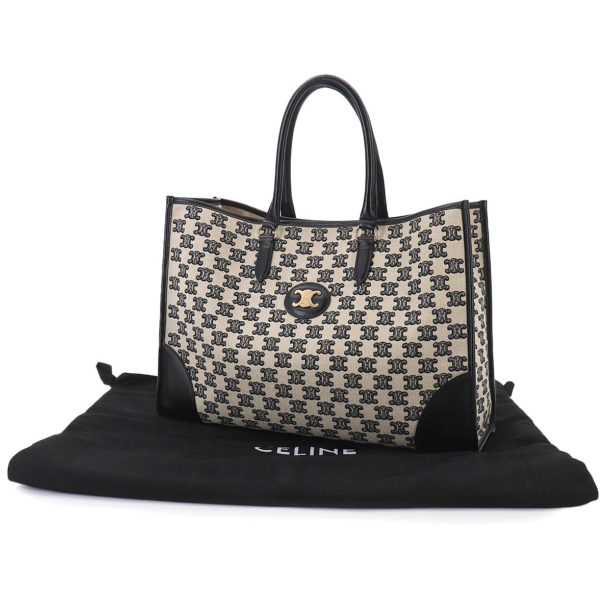 Triomphe Horizontal Cabas Tote Bag Canvas Leather Beige