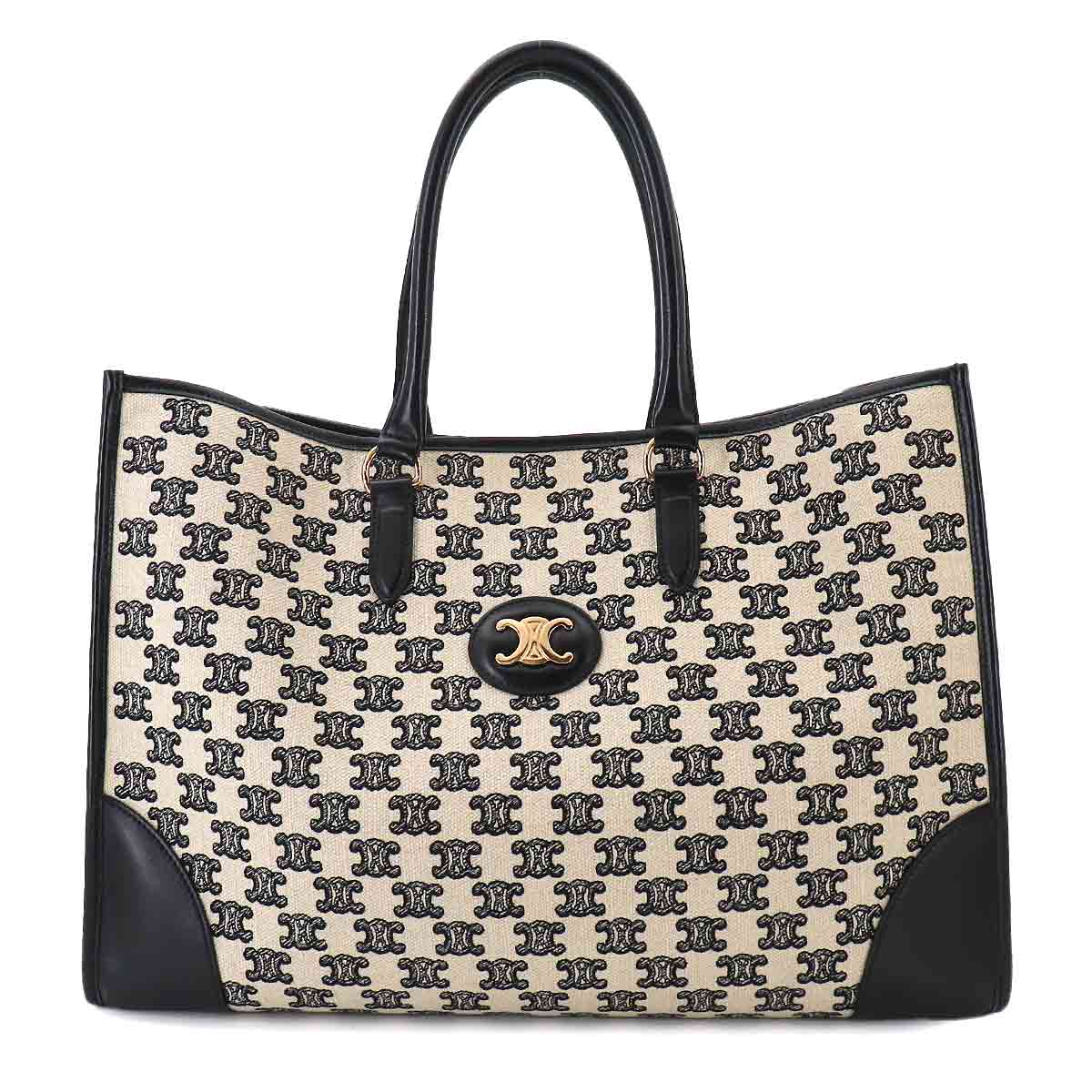 Triomphe Horizontal Cabas Tote Bag Canvas Leather Beige