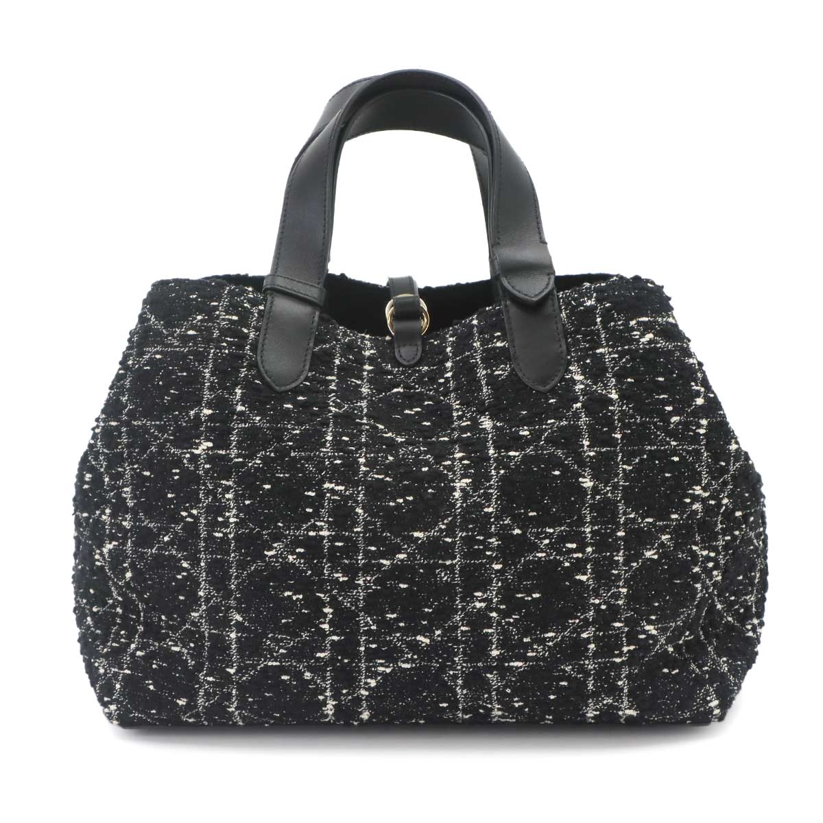 Cannage Toujours Medium Hand Bag Tweed Leather Black