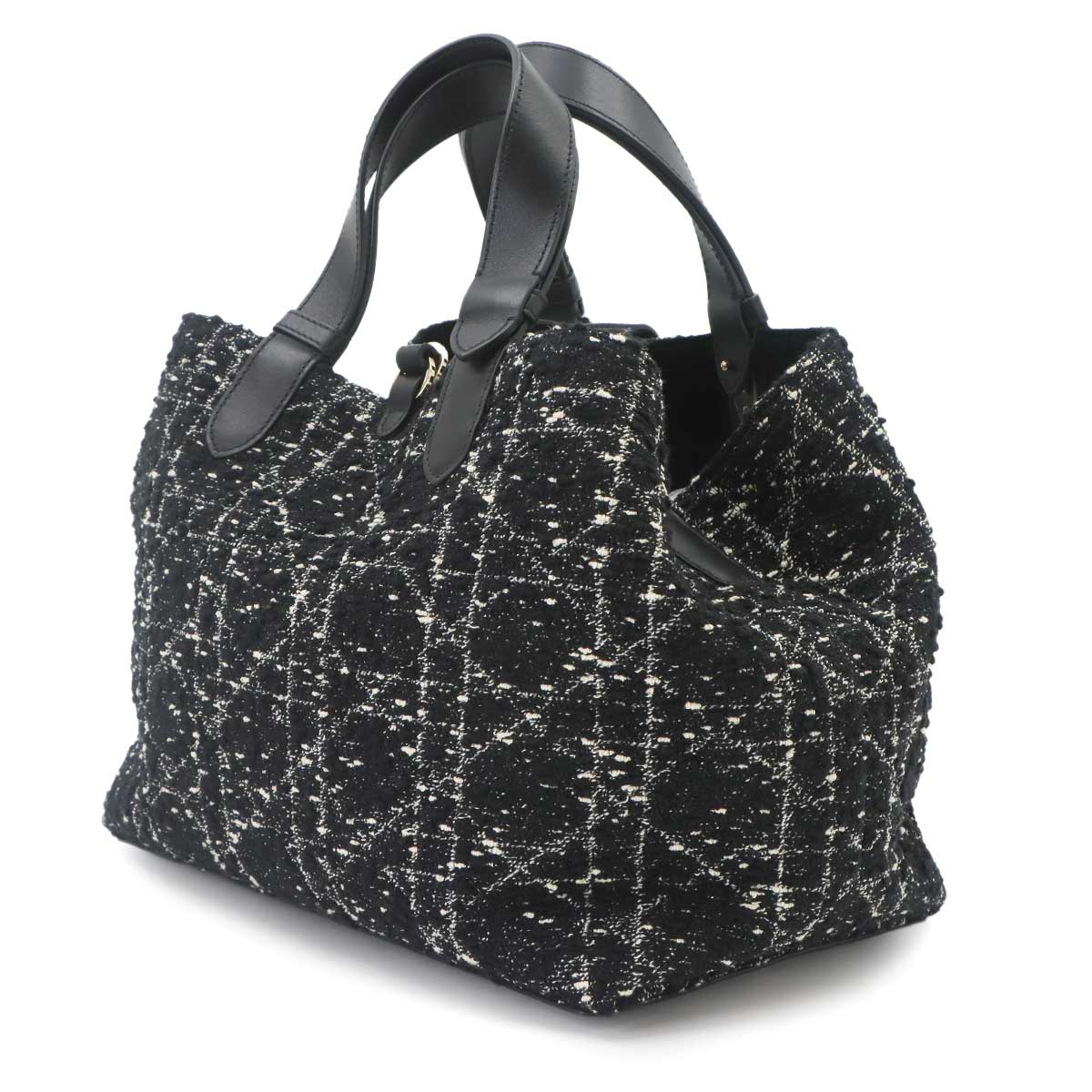 Cannage Toujours Medium Hand Bag Tweed Leather Black