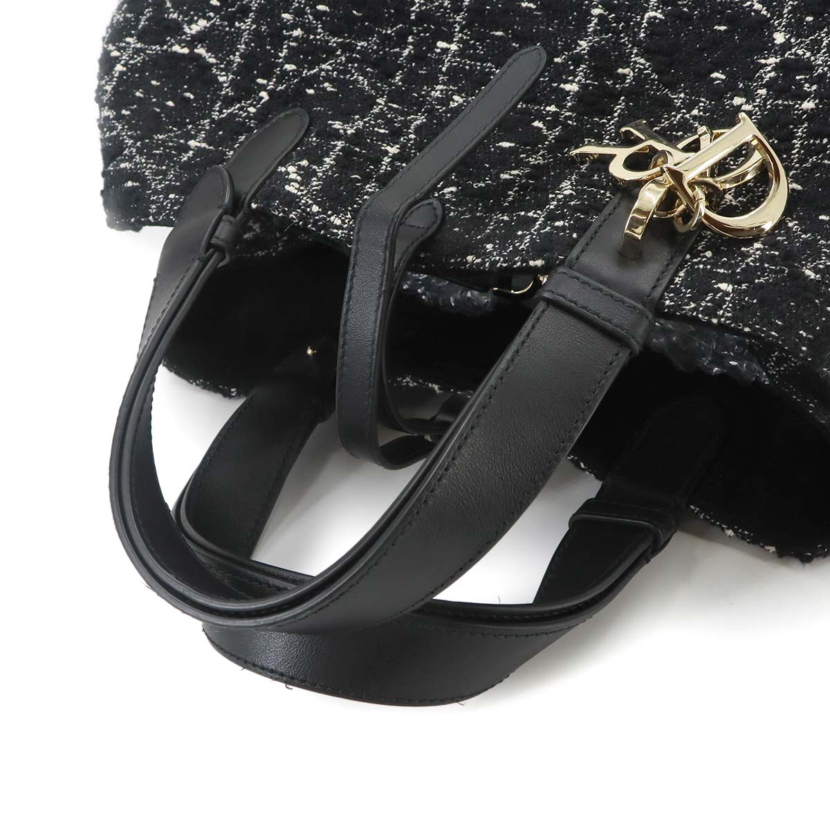 Cannage Toujours Medium Hand Bag Tweed Leather Black