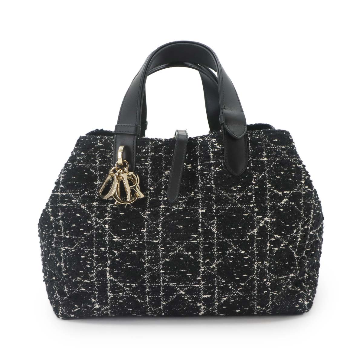 Cannage Toujours Medium Hand Bag Tweed Leather Black