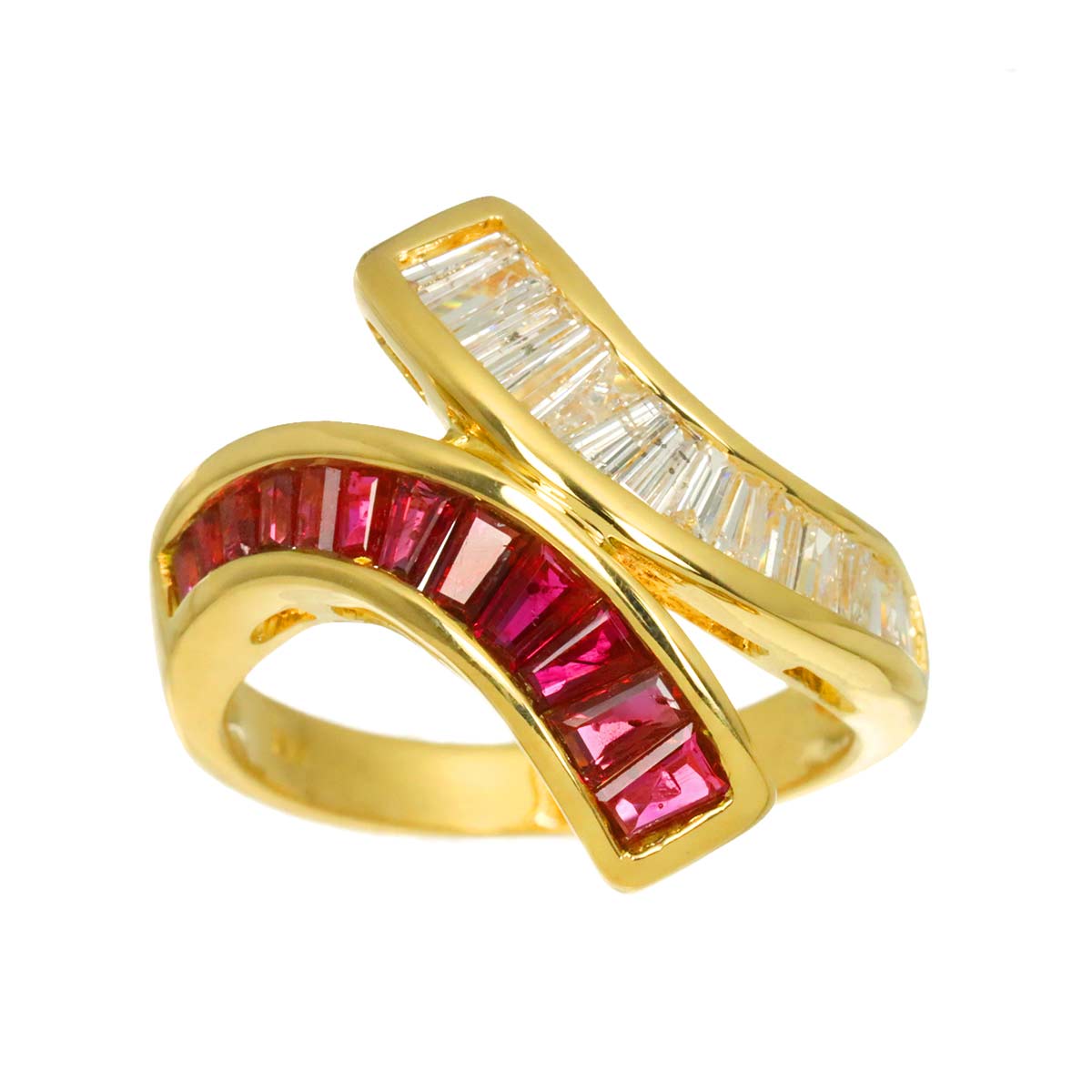 Ruby Diamond Ring 18K YG Yellow Gold 750 size6(US)