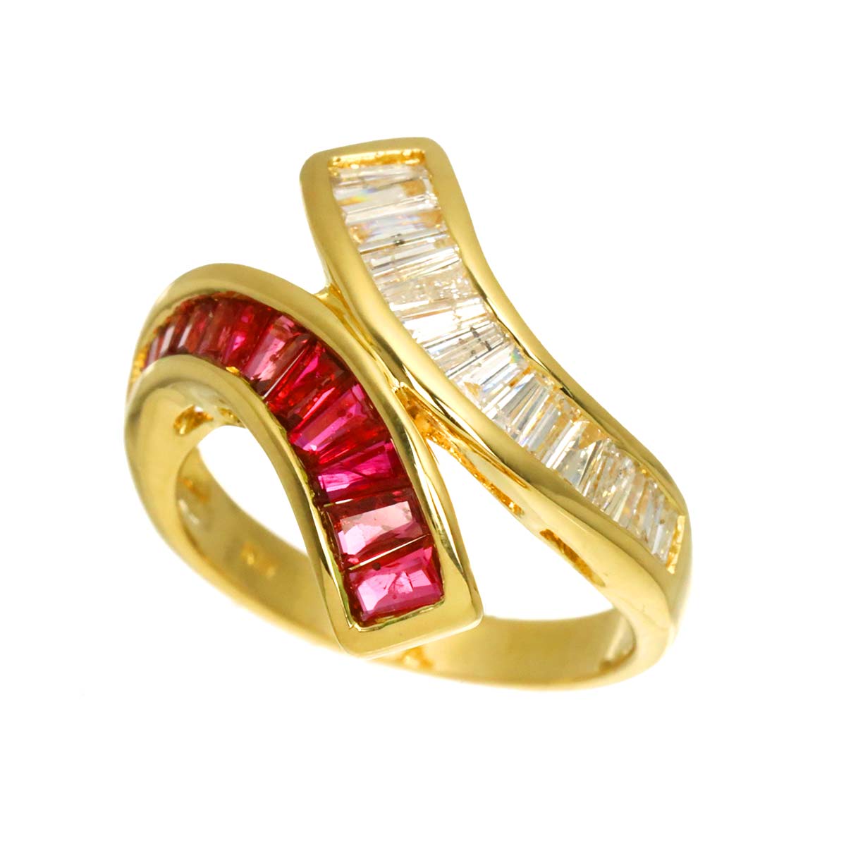 Ruby Diamond Ring 18K YG Yellow Gold 750 size6(US)