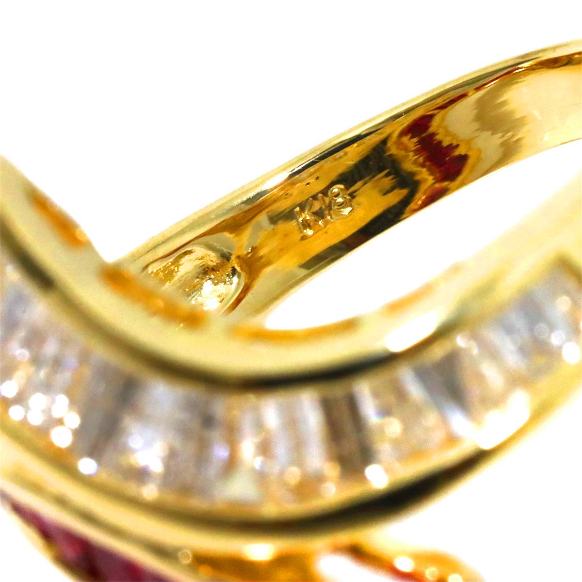 Ruby Diamond Ring 18K YG Yellow Gold 750 size6(US)