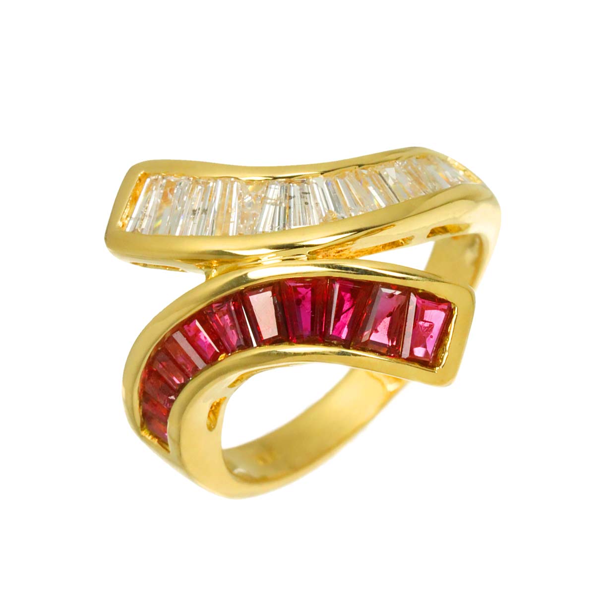 Ruby Diamond Ring 18K YG Yellow Gold 750 size6(US)