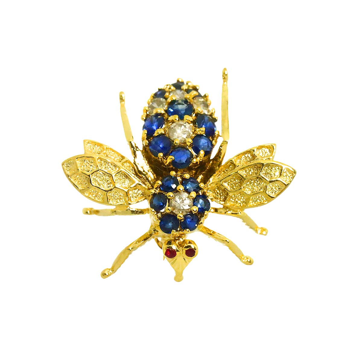Sapphire 0.73ct Ruby 0.02ct Diamond 0.20ct Brooch 18K YG 750