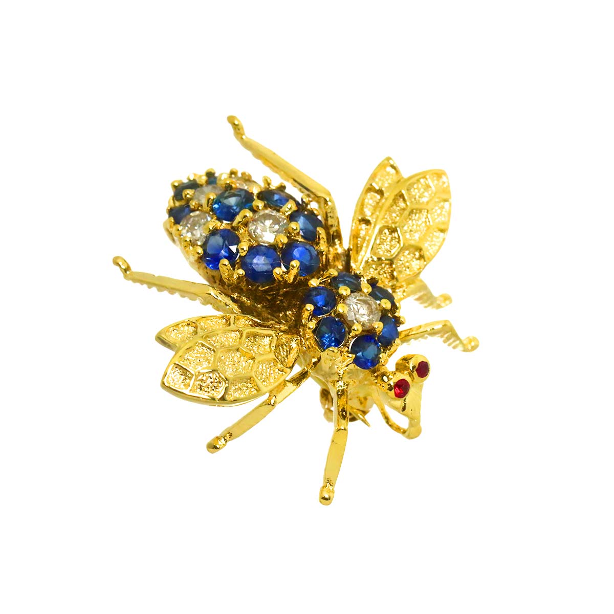 Sapphire 0.73ct Ruby 0.02ct Diamond 0.20ct Brooch 18K YG 750