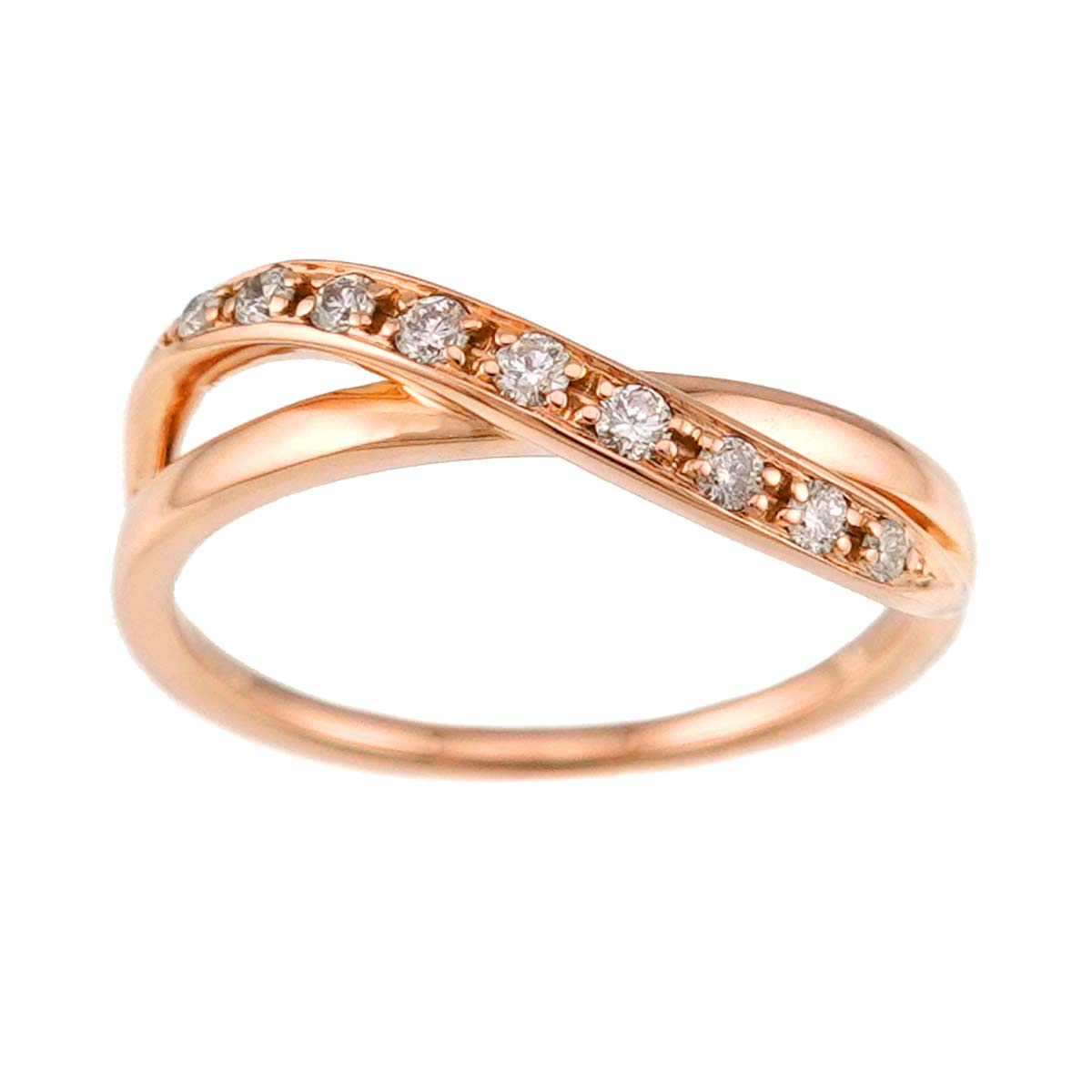 Diamond Ring 18K Pink Gold 750 Size6(US)