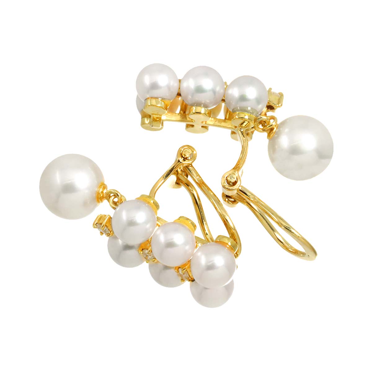Akoya Pearl 4.9-7.4mm Diamond 0.06ct/0.06ct Earrings Clip on 18K YG 750