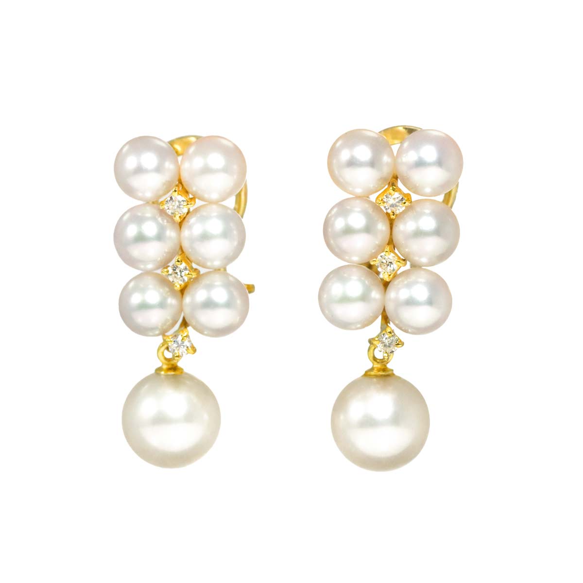 Akoya Pearl 4.9-7.4mm Diamond 0.06ct/0.06ct Earrings Clip on 18K YG 750