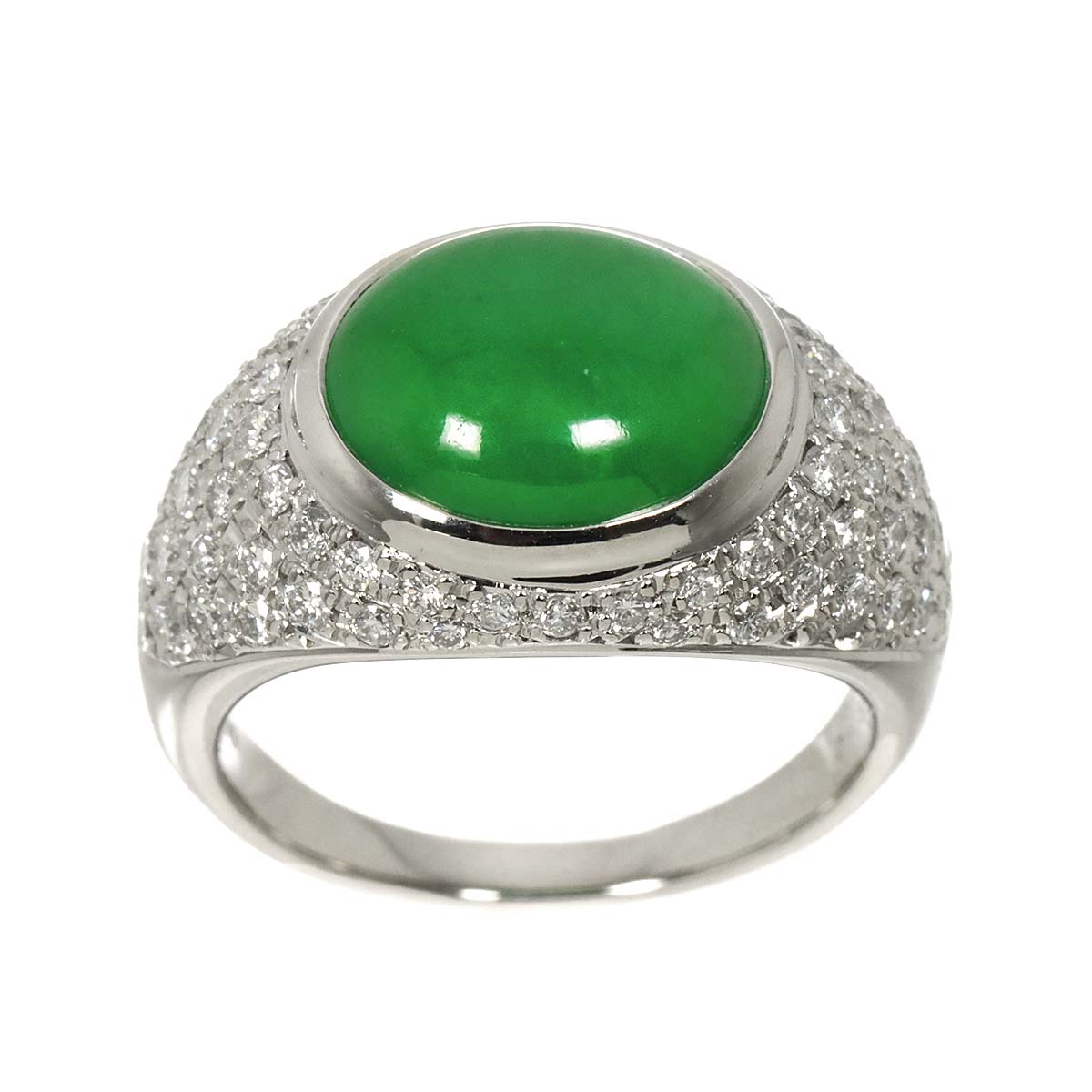 Jade 6.87ct Diamond 1.30ct Ring Pt Platinum size9.5(US)