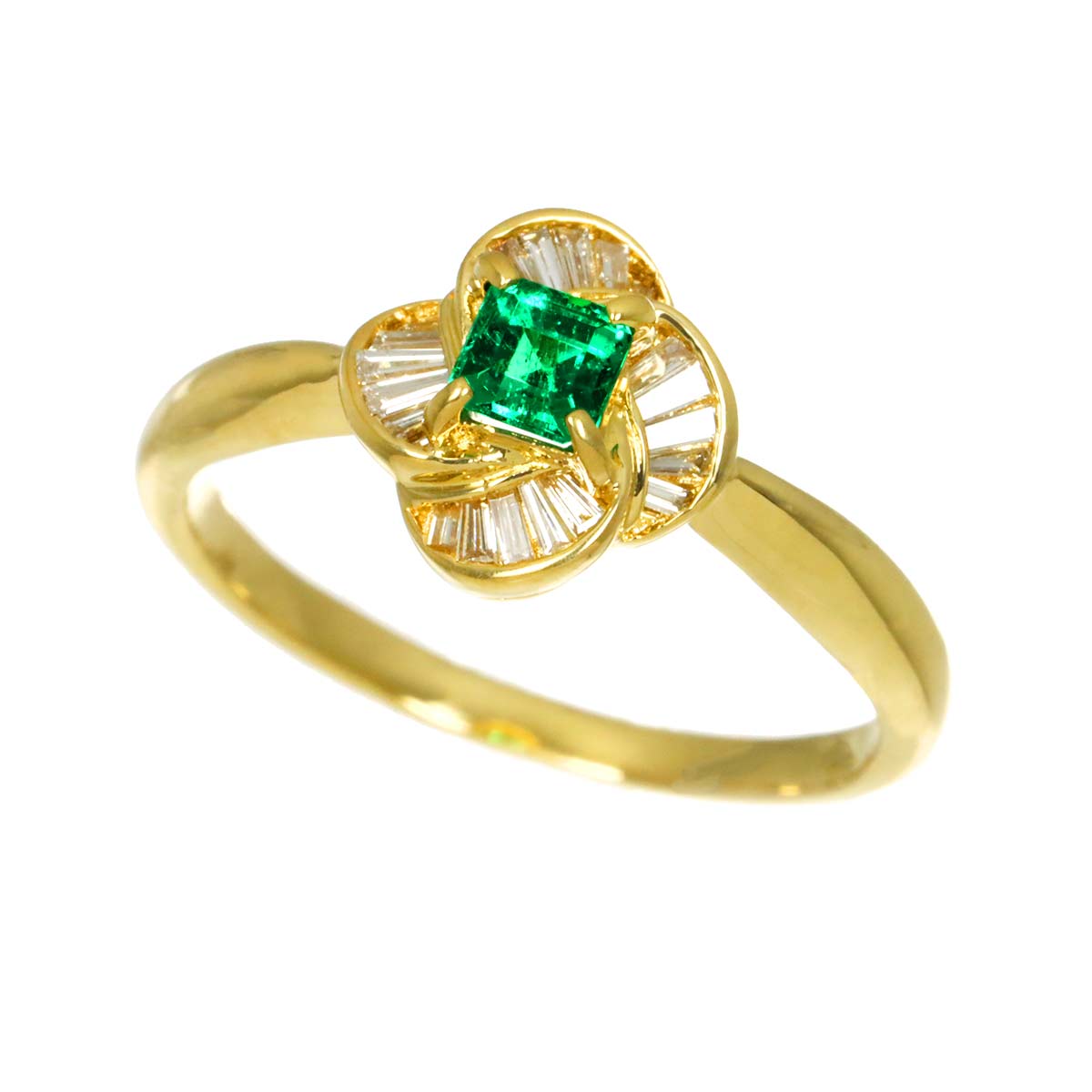Emerald 0.21ct Diamond 0.13ct Ring K18 YG Yellow Gold size6(US)