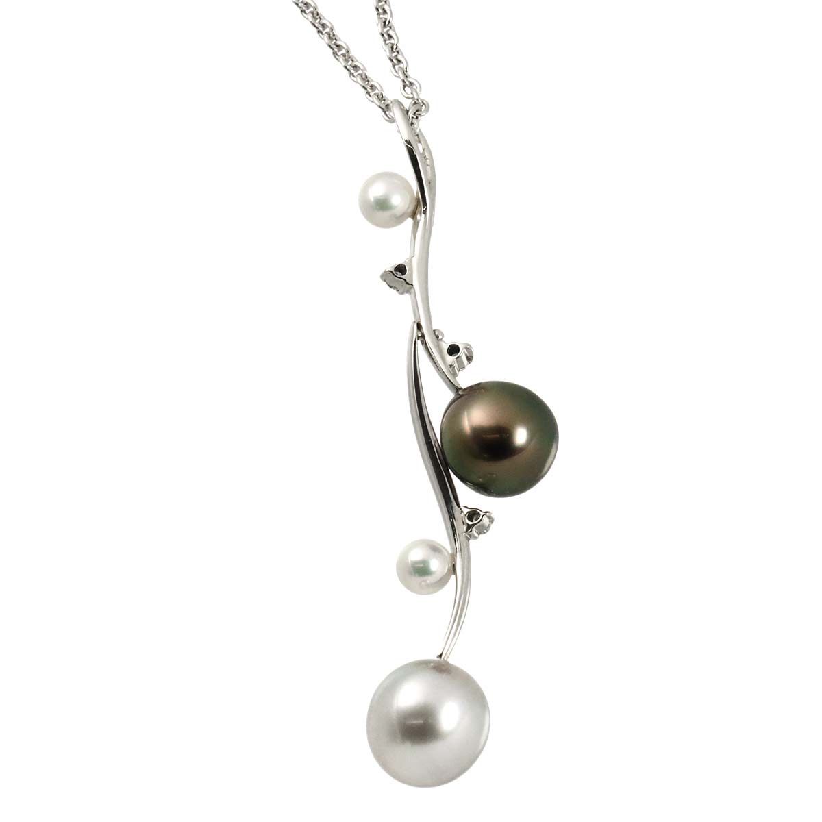 South Sea akoya pearl 9.2-4.3mm Diamond Pearl Necklace 18K WG 750
