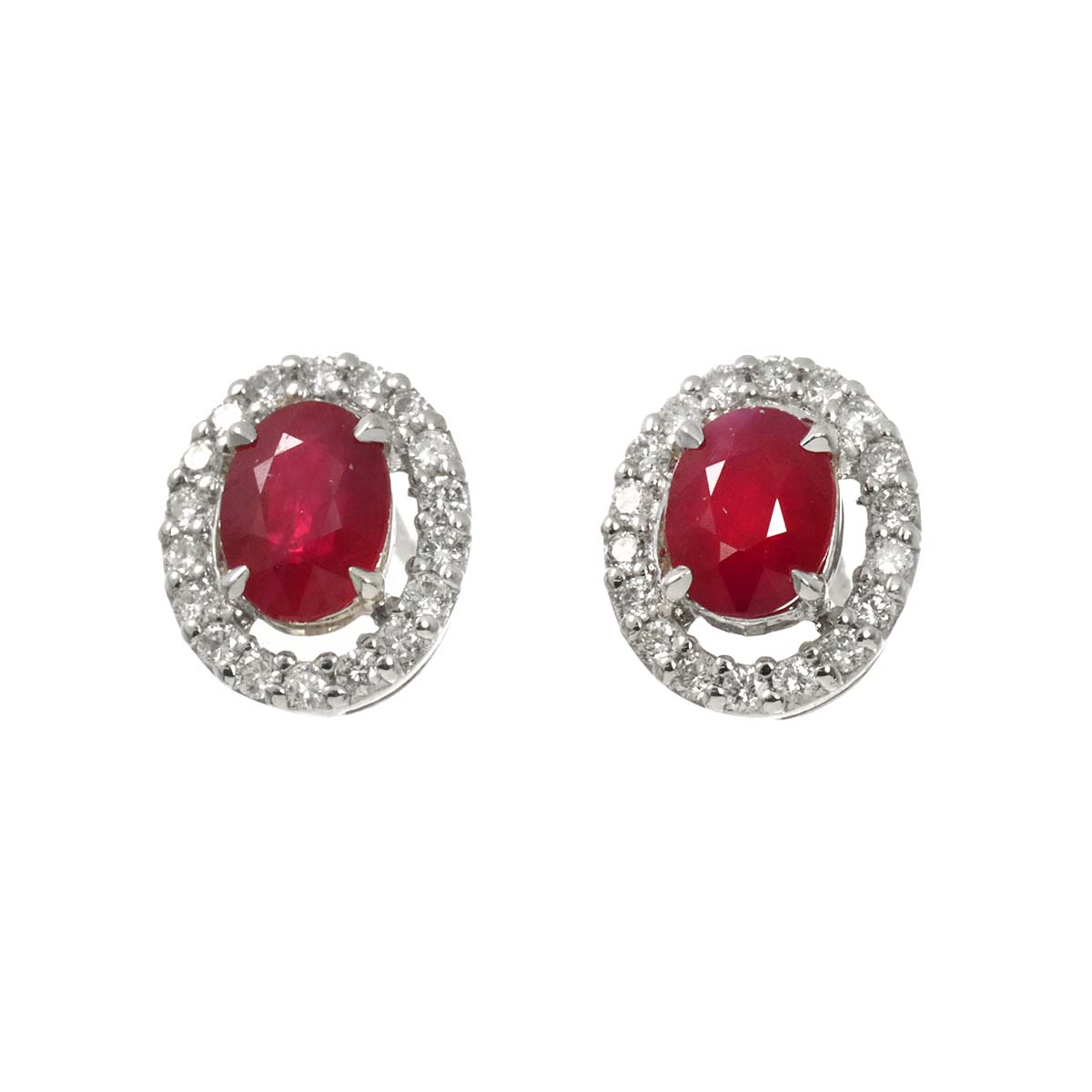 Ruby 1.02ct/1.07ct Diamond 0.20ct/0.20ct Earrings Pierced 18K WG