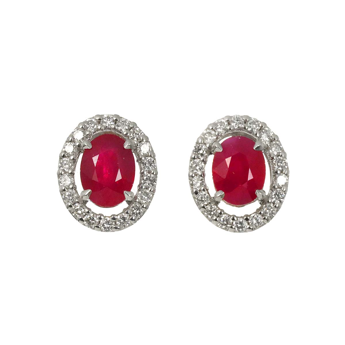 Ruby 1.02ct/1.07ct Diamond 0.20ct/0.20ct Earrings Pierced 18K WG