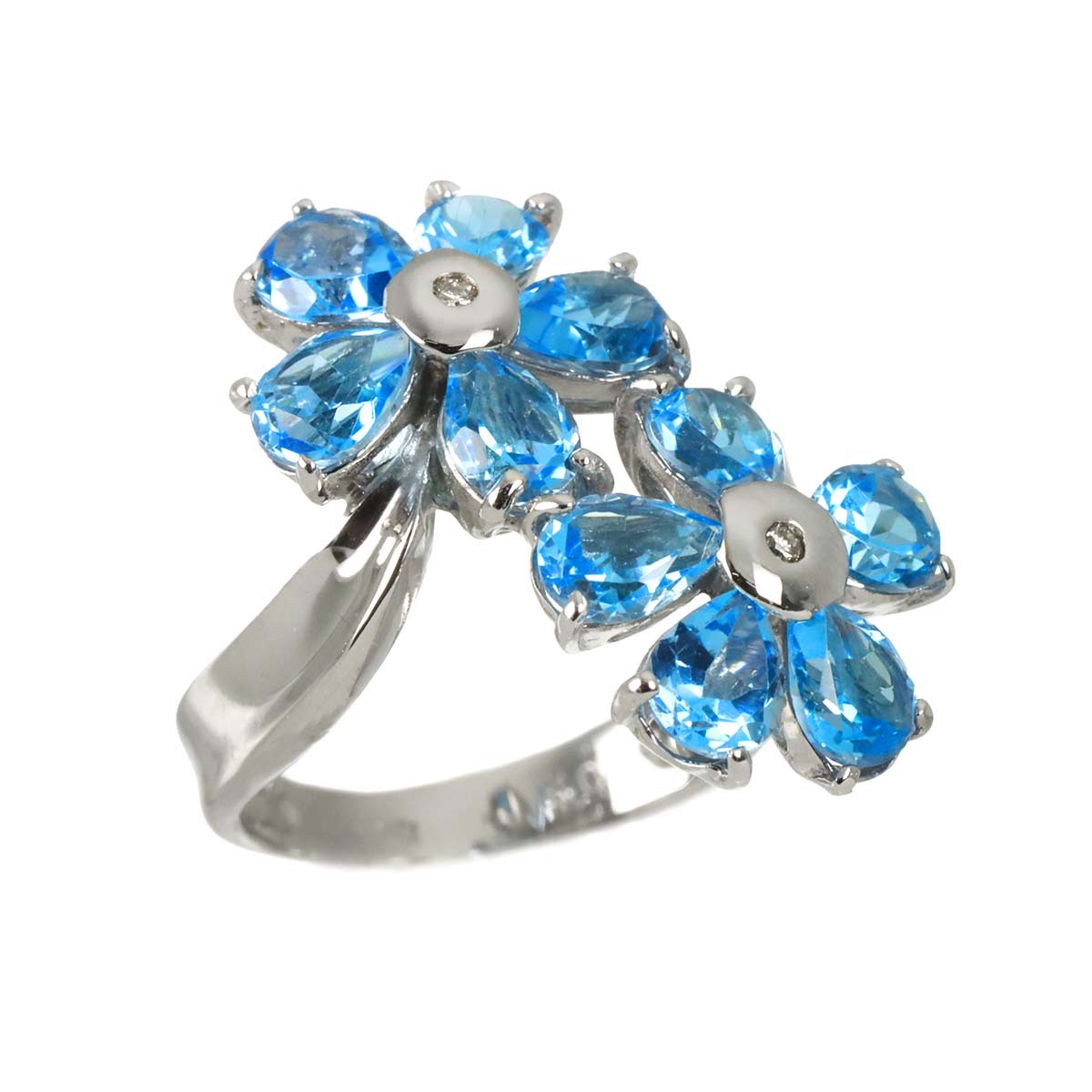 Blue Topaz Diamond 0.02ct Ring 18K WG 750 size5-5.25(US)