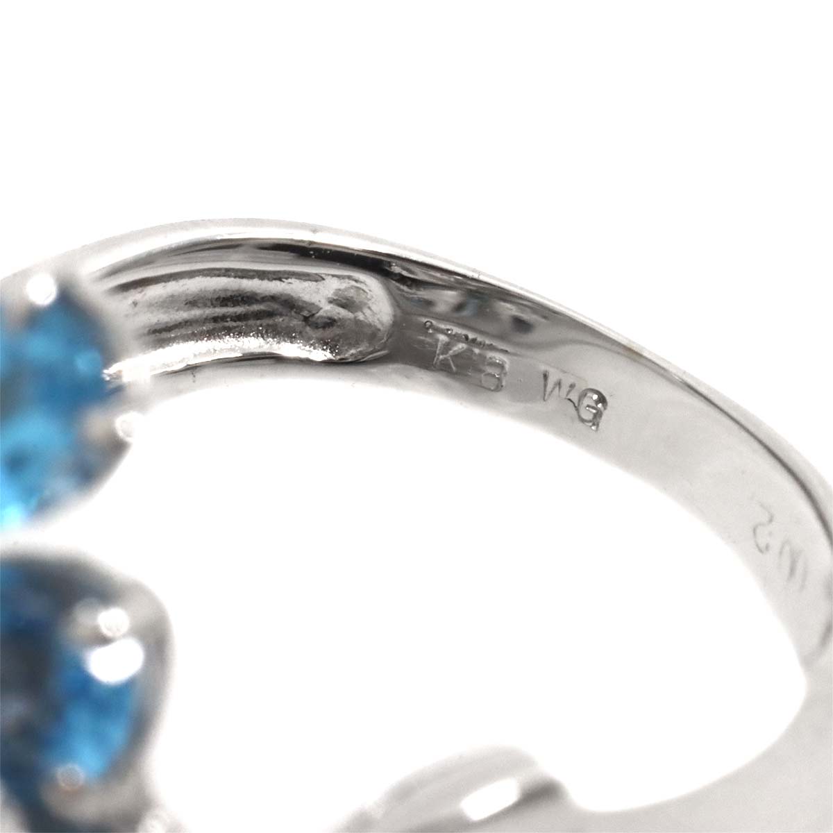 Blue Topaz Diamond 0.02ct Ring 18K WG 750 size5-5.25(US)