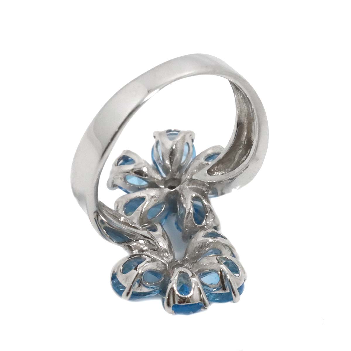Blue Topaz Diamond 0.02ct Ring 18K WG 750 size5-5.25(US)