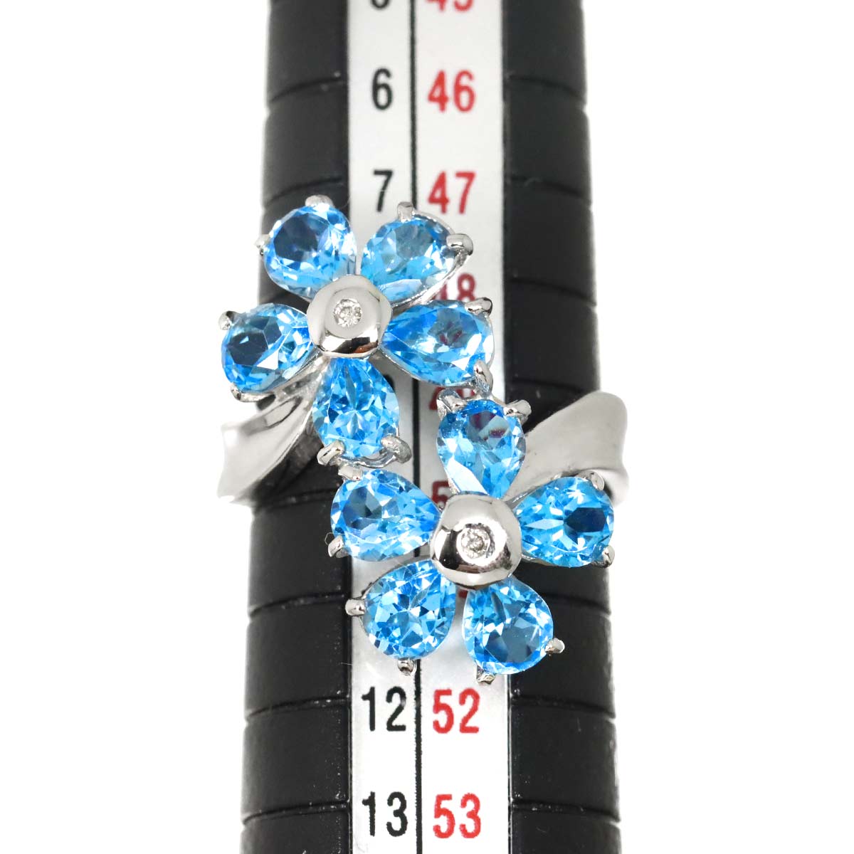 Blue Topaz Diamond 0.02ct Ring 18K WG 750 size5-5.25(US)