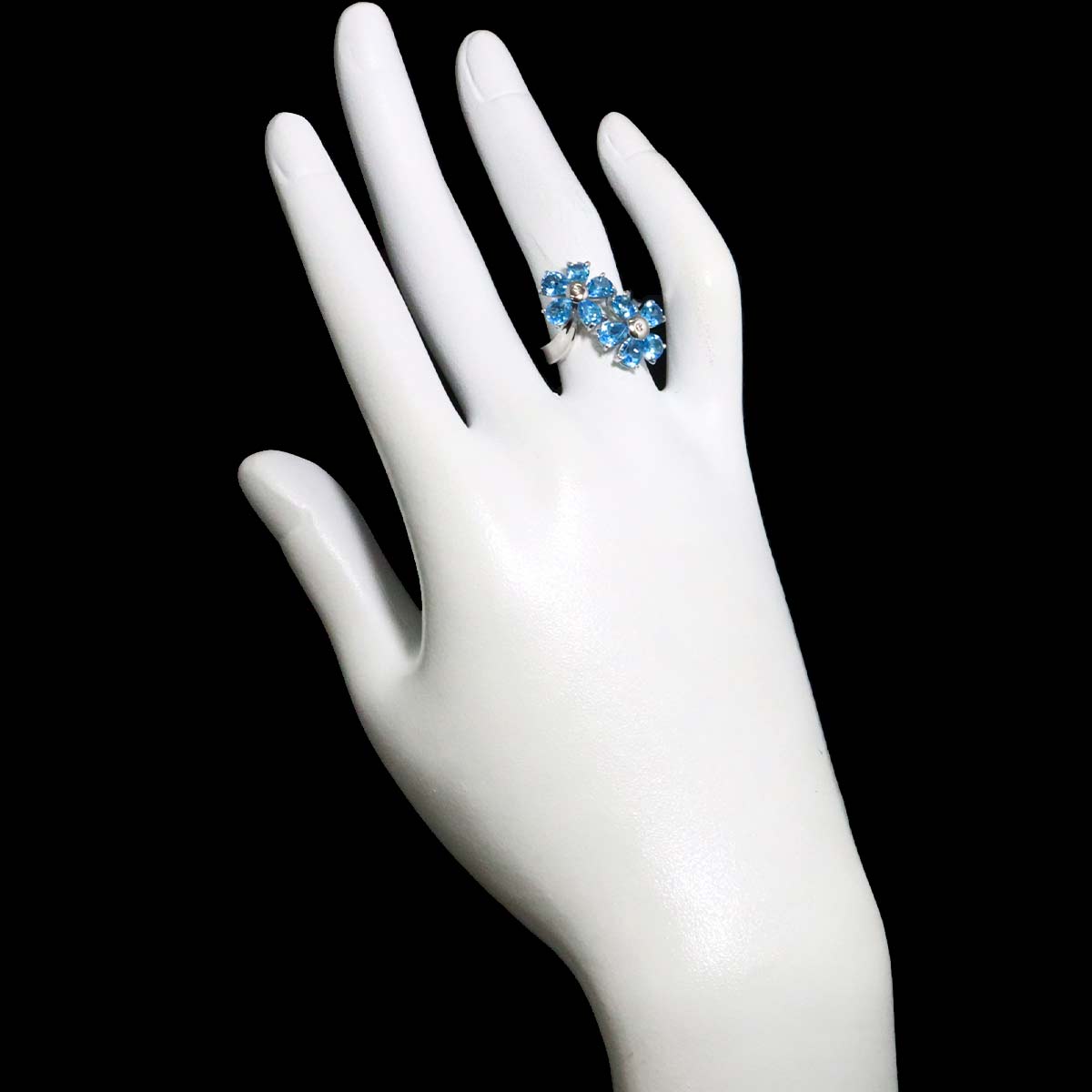 Blue Topaz Diamond 0.02ct Ring 18K WG 750 size5-5.25(US)