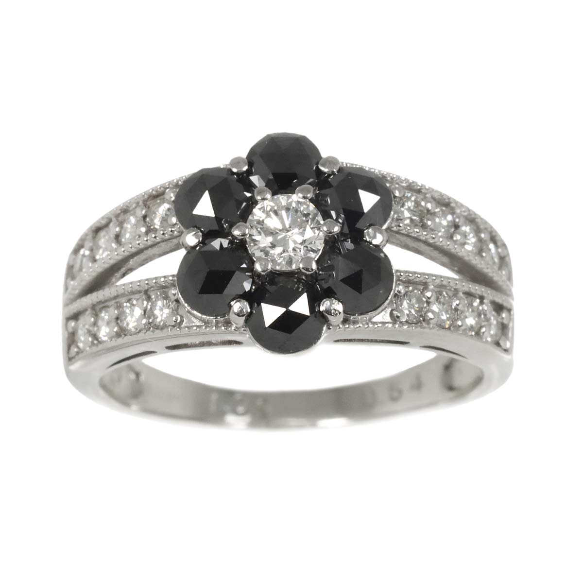 Black Diamond 1.09ct Diamond Ring K18 WG White Gold size7.5(US)