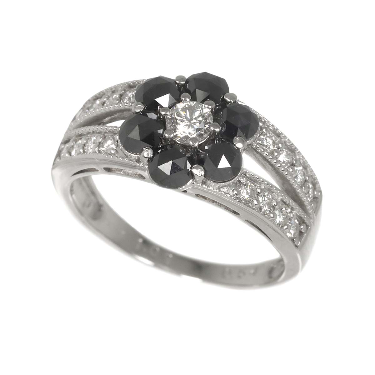 Black Diamond 1.09ct Diamond Ring K18 WG White Gold size7.5(US)