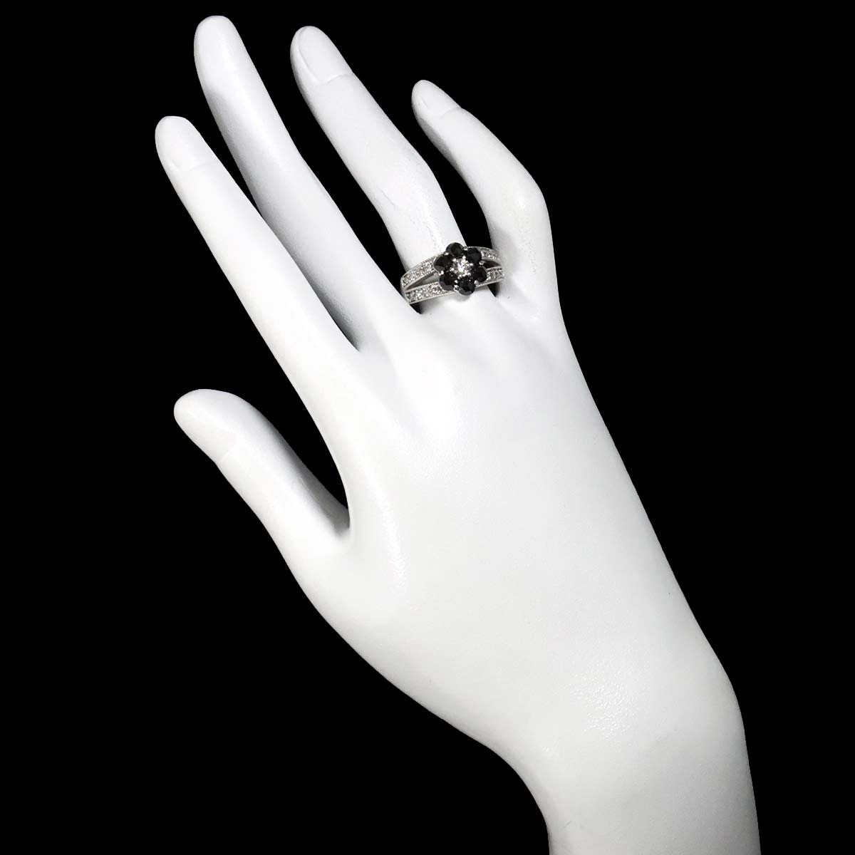 Black Diamond 1.09ct Diamond Ring K18 WG White Gold size7.5(US)