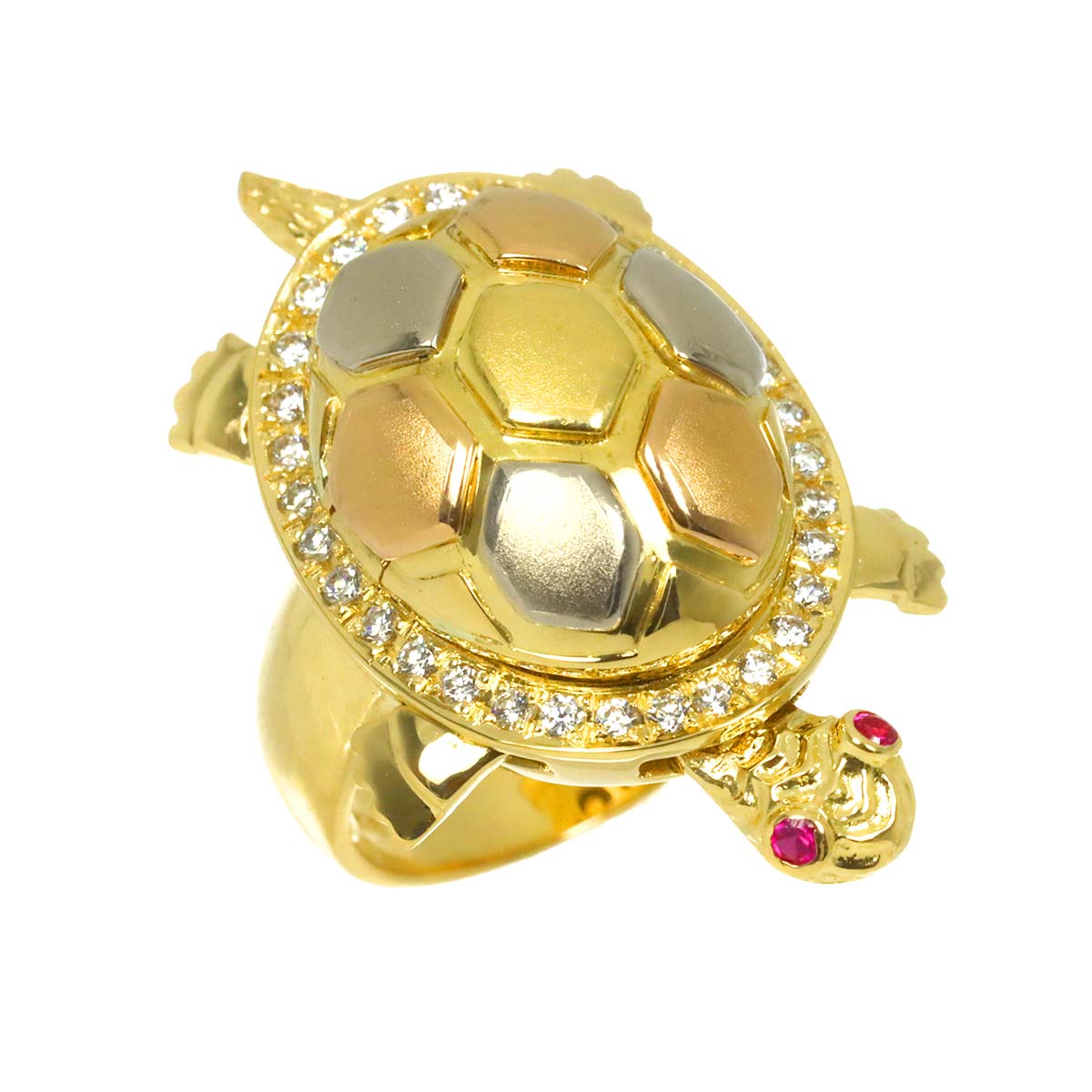 Diamond Ruby Ring 18K YG PG WG size5.5-6(US)