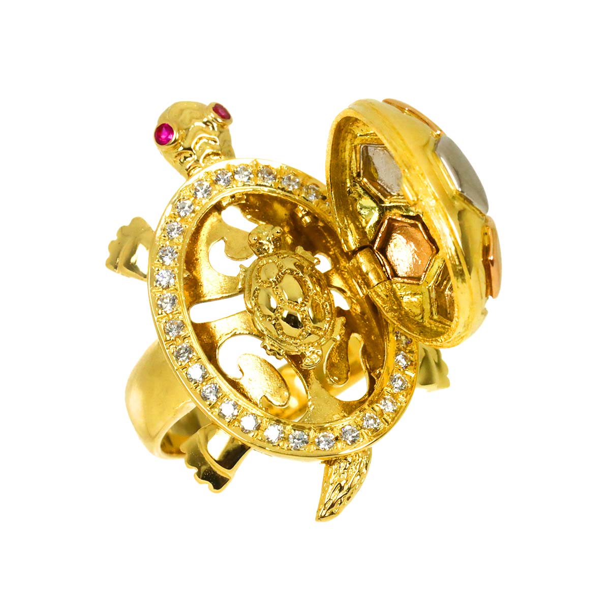 Diamond Ruby Ring 18K YG PG WG size5.5-6(US)