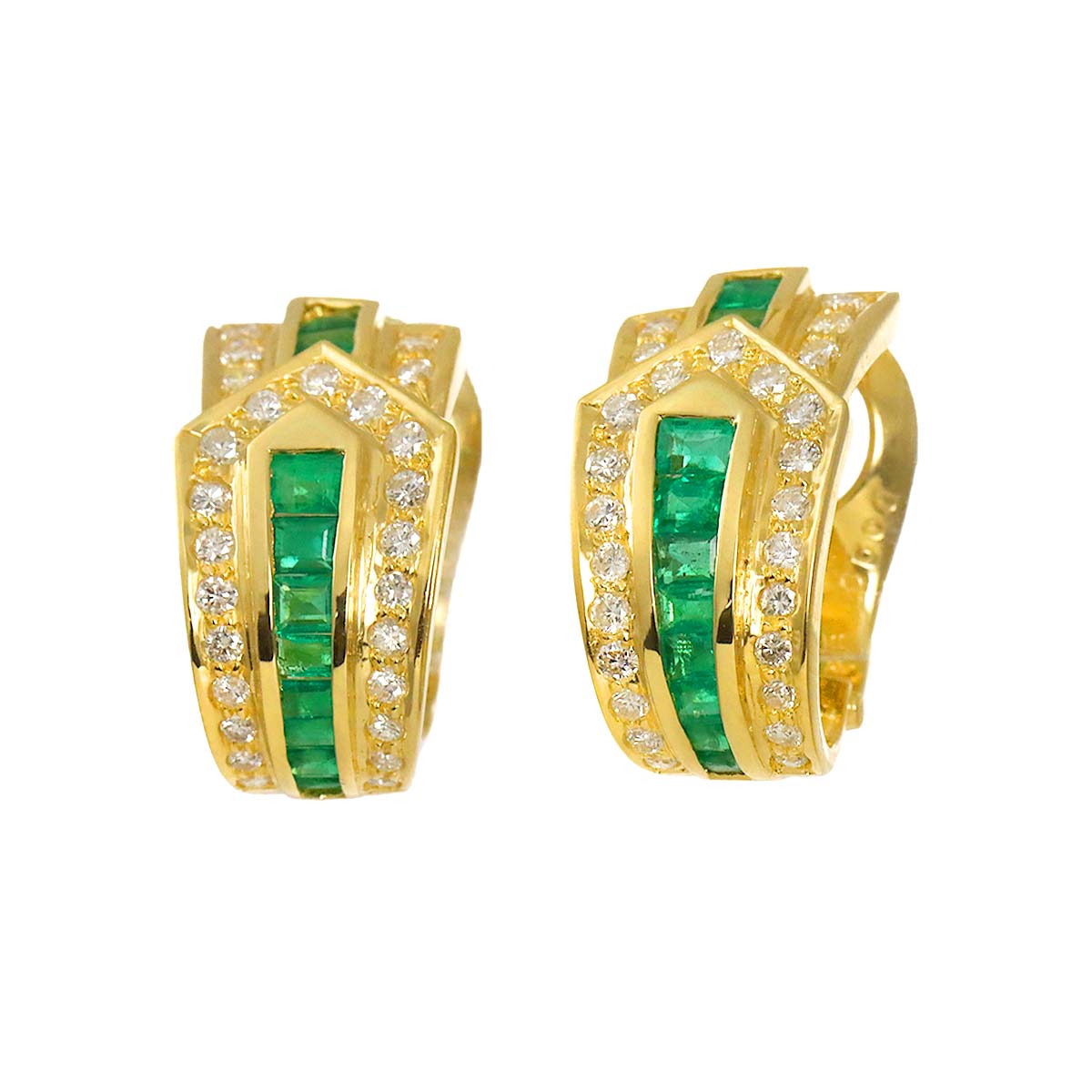 Emerald 1.26ct/1.26ct Diamond 0.90ct/0.90ct Earrings Clip-on 18K K18 YG
