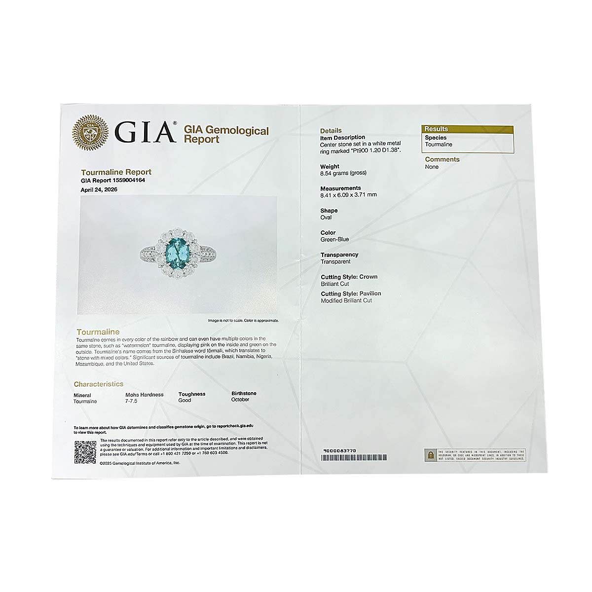 Tourmaline 1.20ct Diamone 1.38ct Ring Pt Platinum 5.75-6(US)