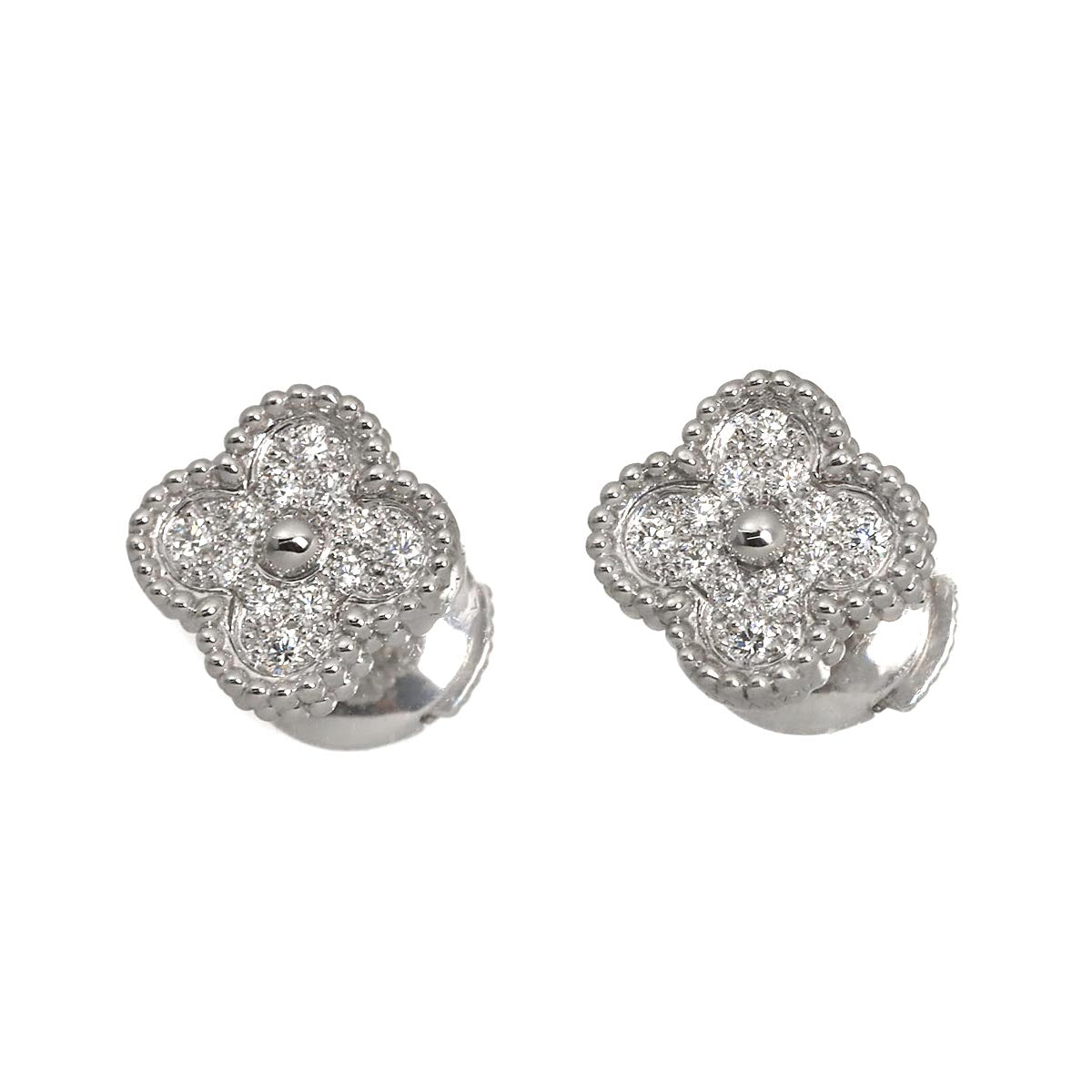 Sweet Alhambra Diamond Earrings Pierced 18K WG 750
