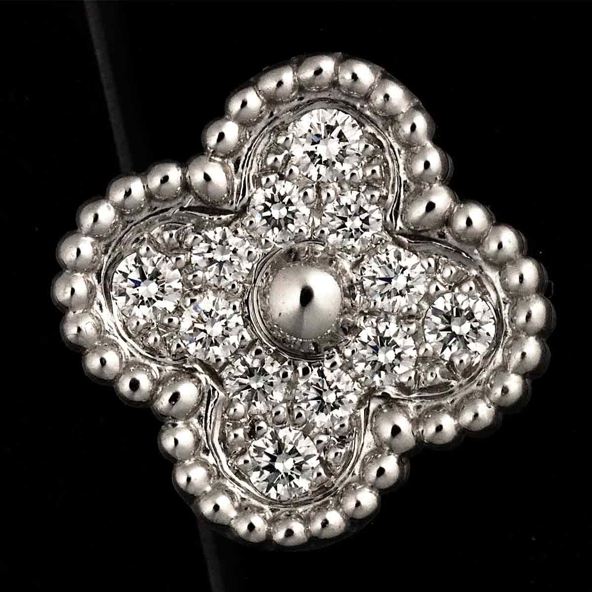 Sweet Alhambra Diamond Earrings Pierced 18K WG 750