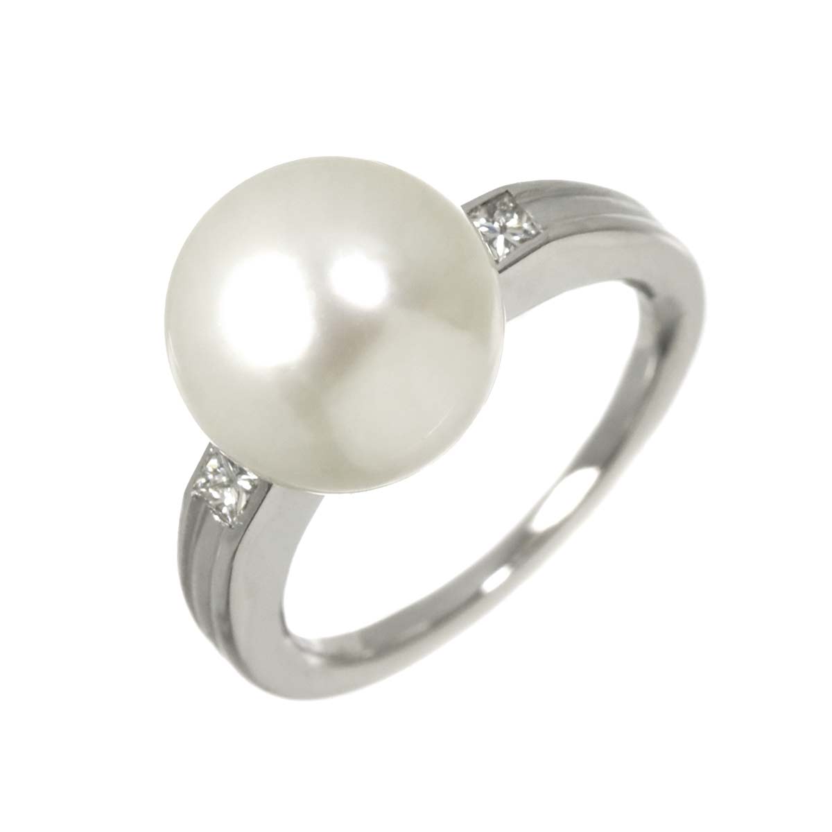 South Sea pearl 11.3mm Diamond 0.15ct Ring 18K K18 WG size5.75-6(US)