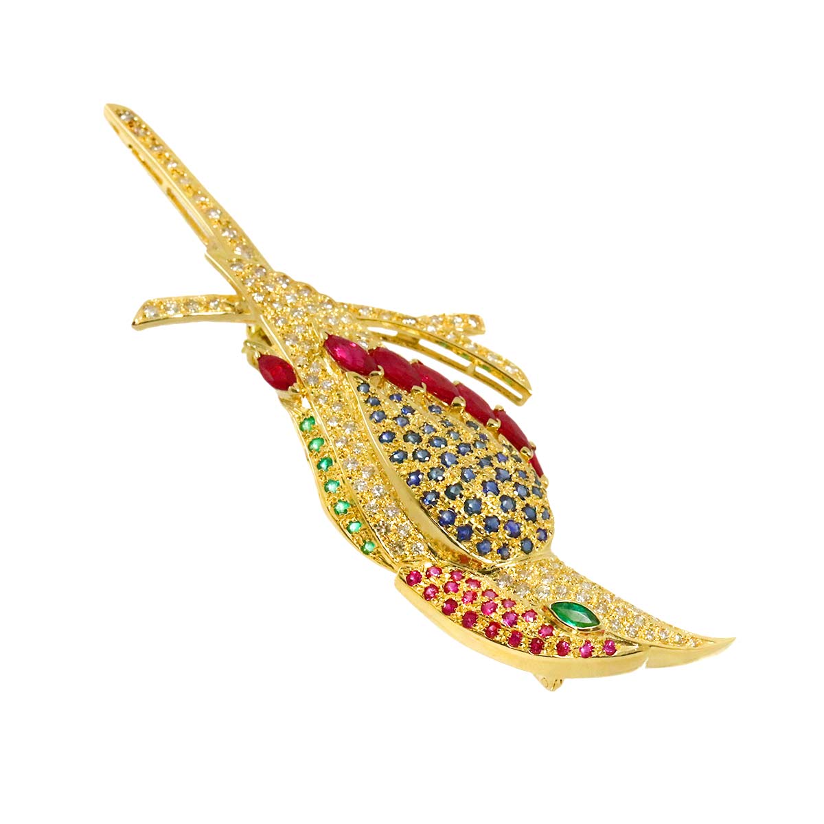 Multi Stone Diamond Brooch Pendant 18K YG 750