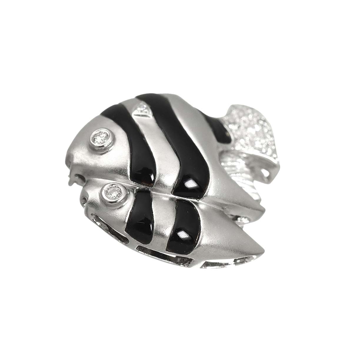Onyx Diamond 0.16ct Brooch 18K WG White Gold 750