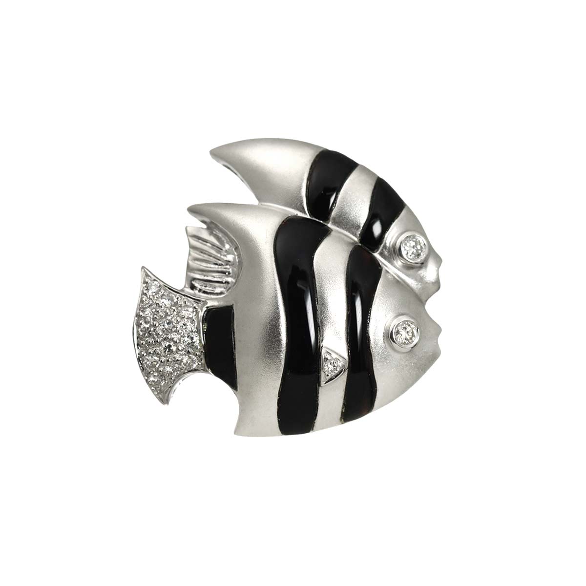 Onyx Diamond 0.16ct Brooch 18K WG White Gold 750