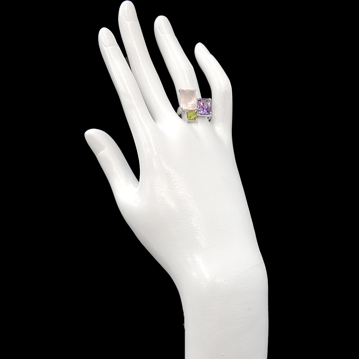 Quartz Amethyst Peridot Ring 18K WG 750 Size6.75(US)