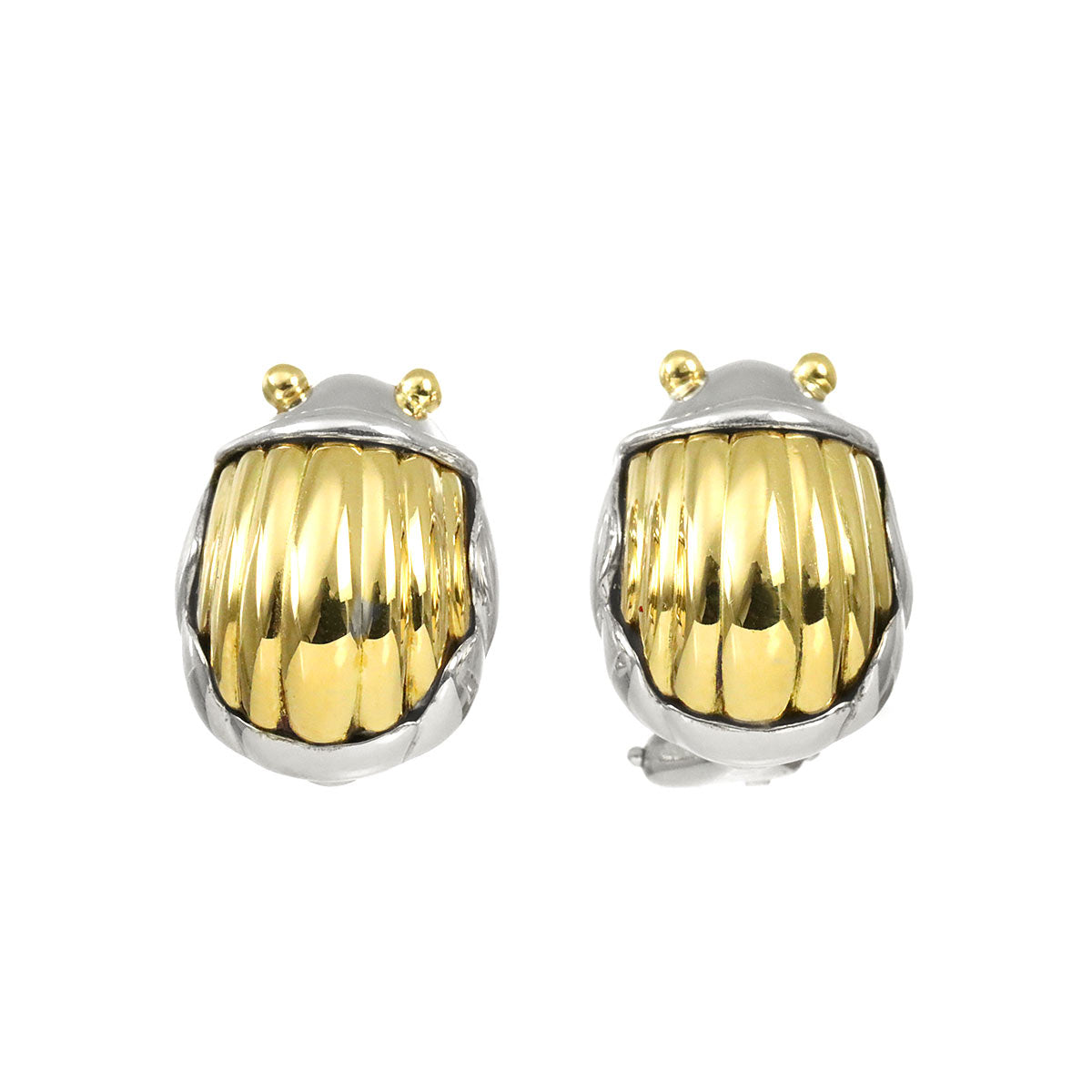 Scarab Earrings Clip on Silver 925 18K Yellow Gold 750