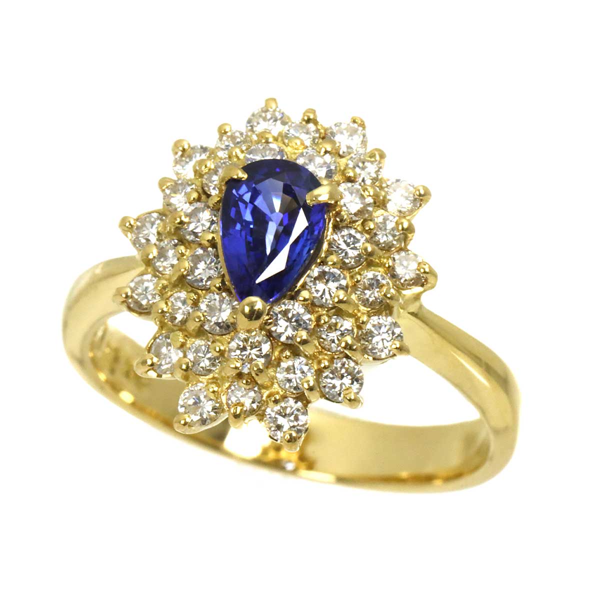 Sapphire Diamond Ring 18K YG 750 Size5.5-5.75(US)