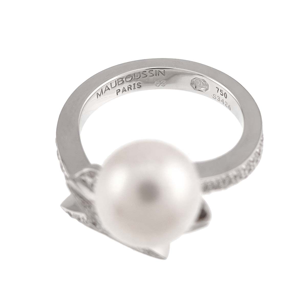 South Sea pearl Diamond Ring 18K WG 750 size53 6(US)