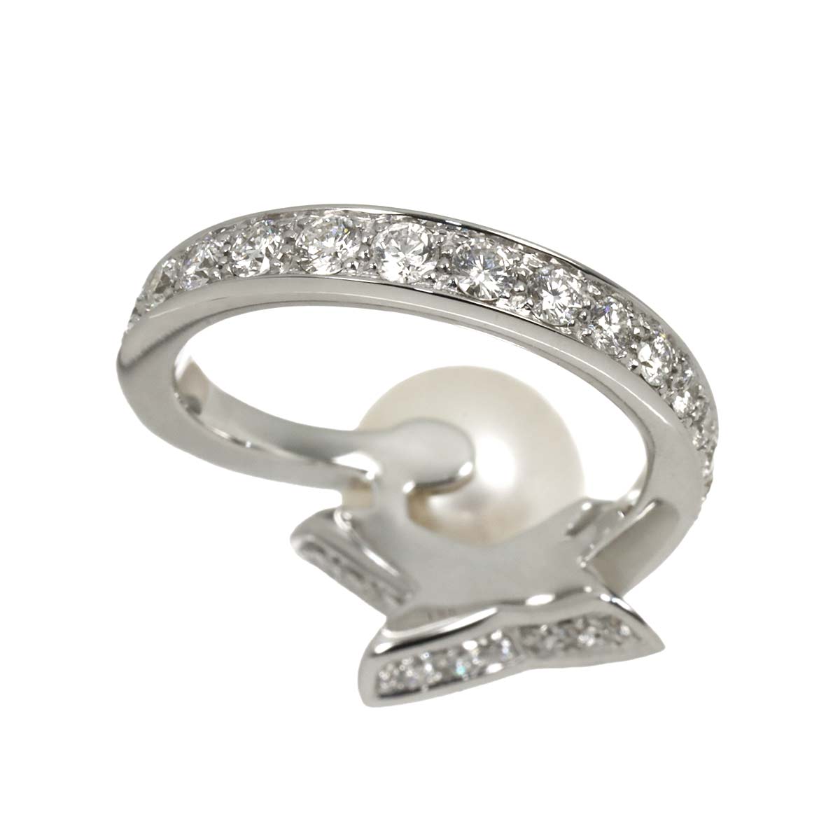 South Sea pearl Diamond Ring 18K WG 750 size53 6(US)