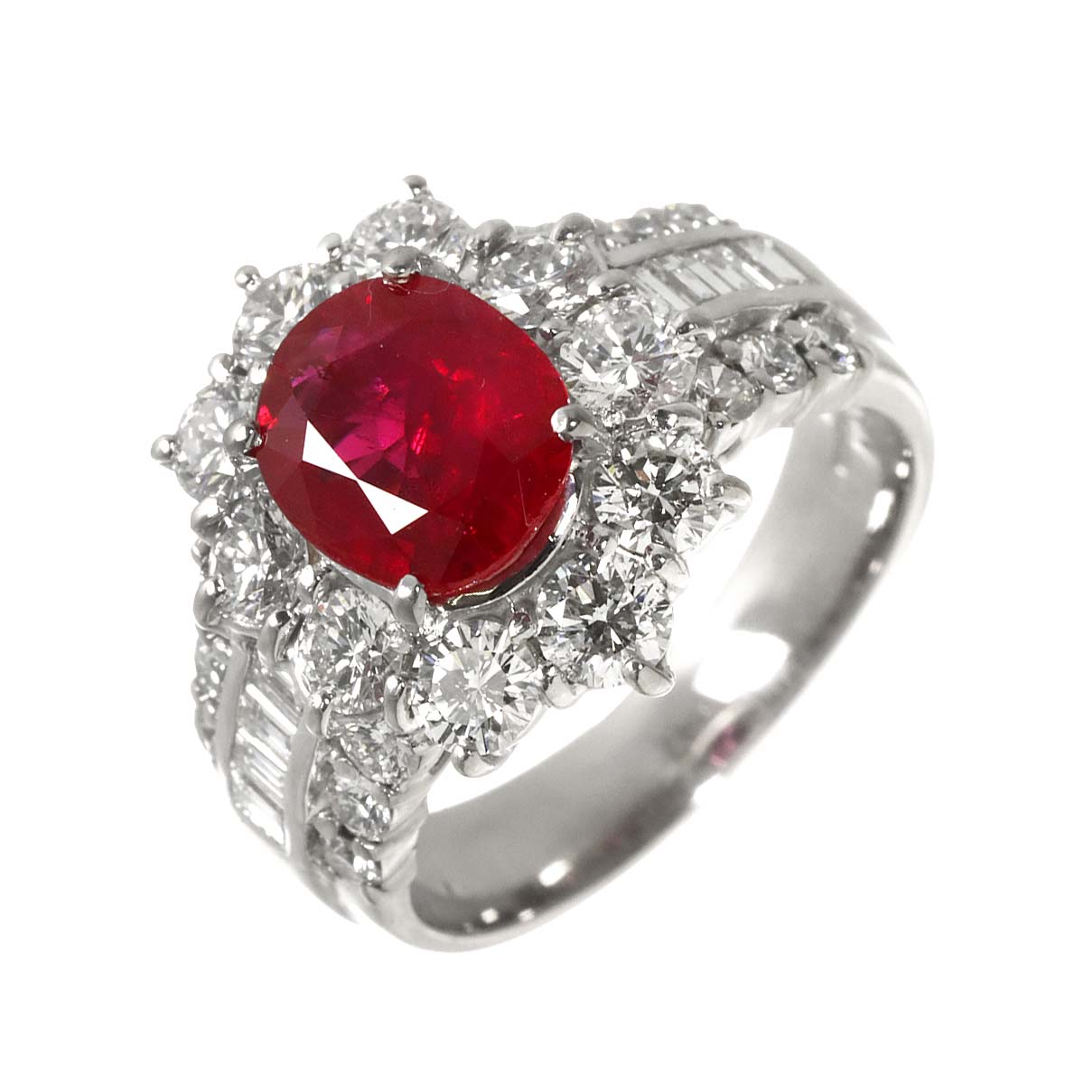 Made in Burma Ruby 2.10ct Diamond 1.79ct Ring Pt Platinum size5.25-5.5