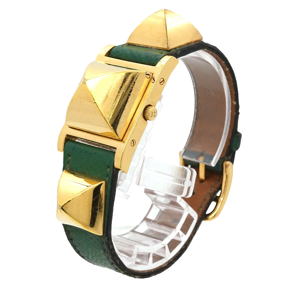 Medor Vintage pyramid Gold studs Quartz White Dial Ladies