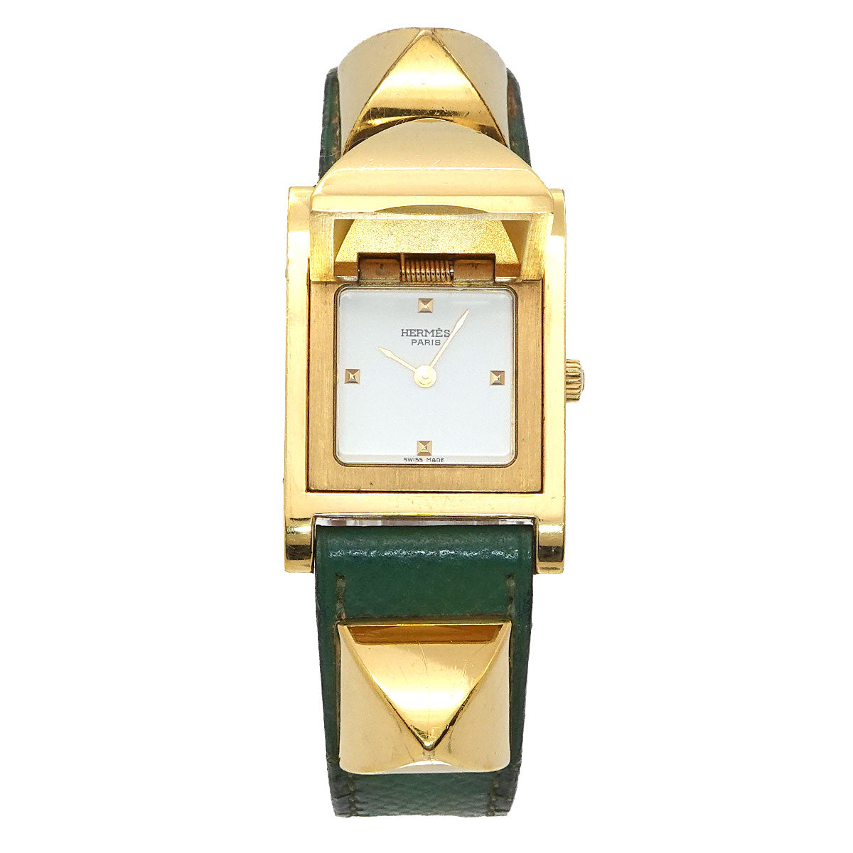 Medor Vintage pyramid Gold studs Quartz White Dial Ladies